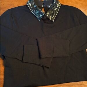 Club Monaco Black Sweater with Embroidered Collar
